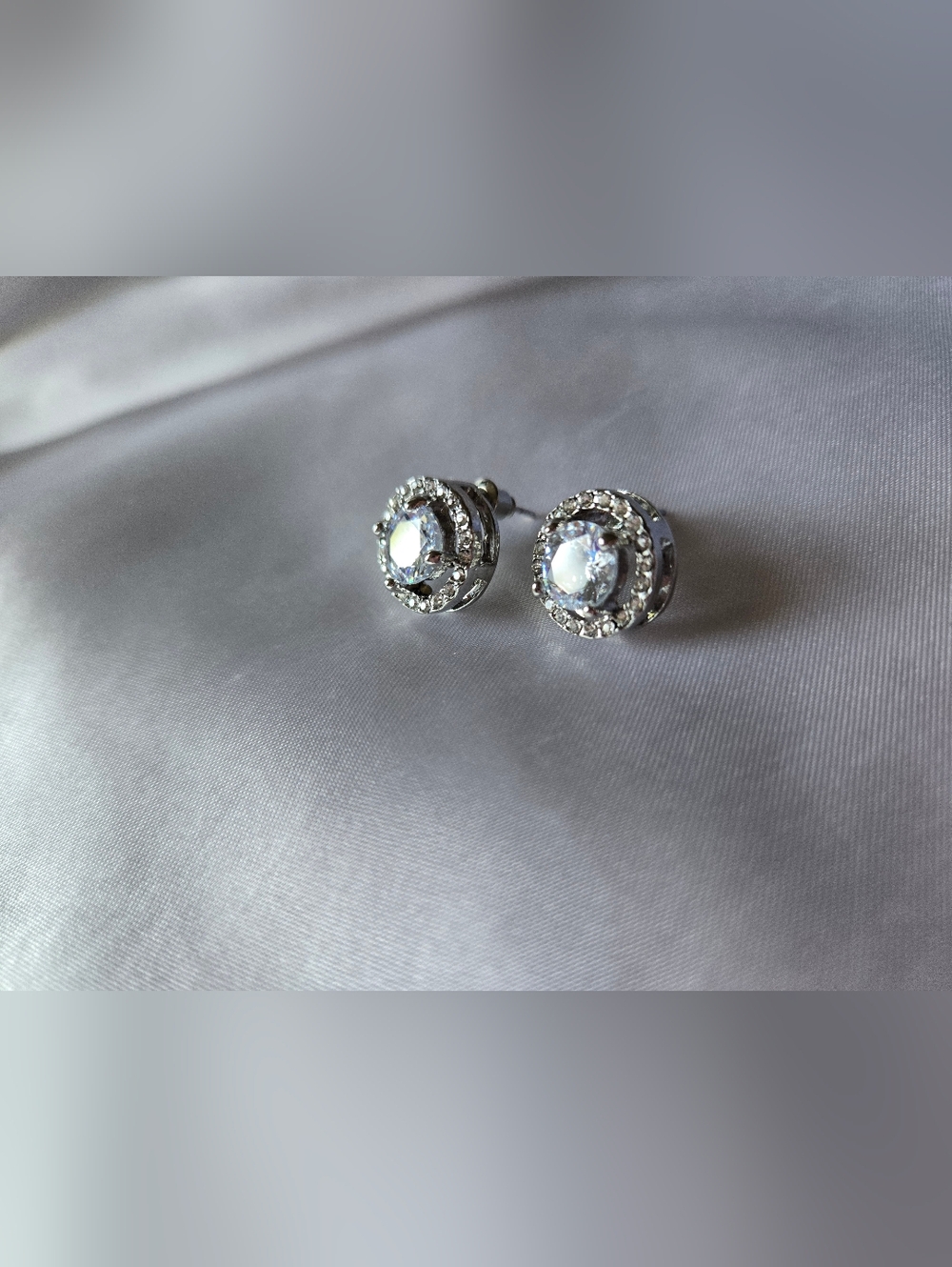 Large CZ Stone Round Halo Pierced Earrings - Picture 2 of 6